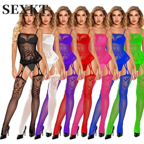 New Sexy Lingerie Mesh Stockings Stockings Sexy Seduction Hollow-out Camisole Open Crotch Jacquard One-Piece Suit Pole Dance