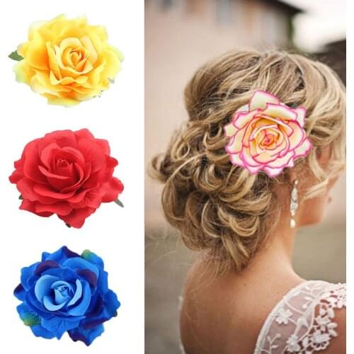 New Rose Flower Hairpin Women Brooch Bridal Wedding Party Hair Clips Rose Artificial Flower Girls Headwear Hair Accessories