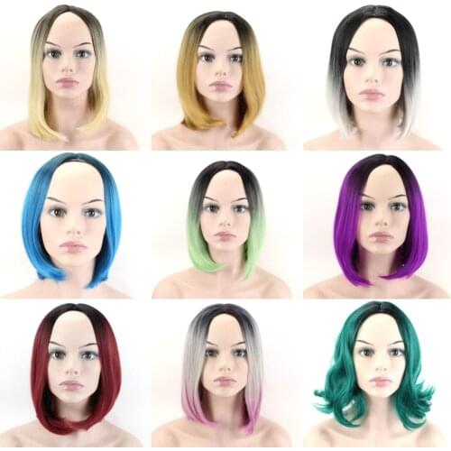 JOY&BEAUTY 14 Colors Short Natural Wave Wig Synthetic Hair Manual braid Wigs High Temperature Fiber For Cosplay Wig 12 inch