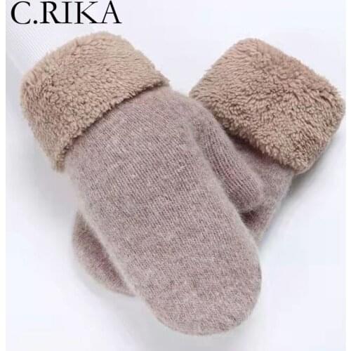 Fashion Solid Rabbit Fur Winter Gloves Women Outdoor Thick Warm Knitted Mittens Girl Full Finger Glove Skiing Cycling Gloves