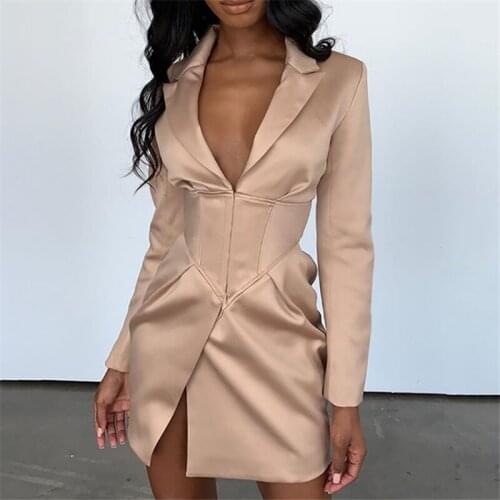 Female 2021 Long Sleeve Slim Blazer Dress Autumn Winter Women Streetwear Outfits Windbreak Tops Sexy Party Blazer Overcoat
