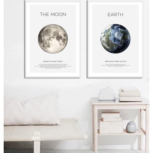 Planet Mercury Earth Moon Mars Canvas Painting Wall Art Nordic Posters and Prints Wall Pictures for Living Bedroom Decoration