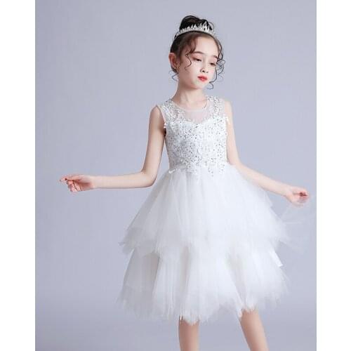 Big Girls Tutu Dress Embroidery Sleeveless Flower Girls Dress Kids Tulle A-lined Outfits Formal Wedding Gown Valentines Day 4t