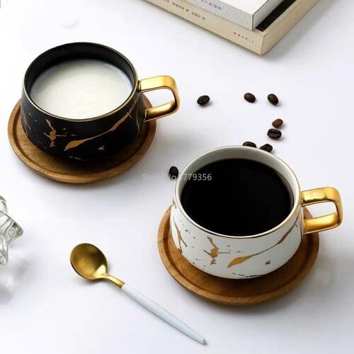 Luxury Nordic Marble Ceramic Coffee Cups Condensed Coffee Mugs Cafe Tea Breakfast Milk Cups Saucer Suit with Dish Spoon Set Ins