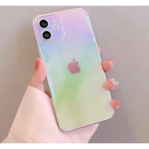 Luxury Rainbow Laser Phone Case For iPhone 12 Mini 11 Pro Max X XS XR Max 7 8 Plus SE2020 Colorful Aurora Transparent Back Cover