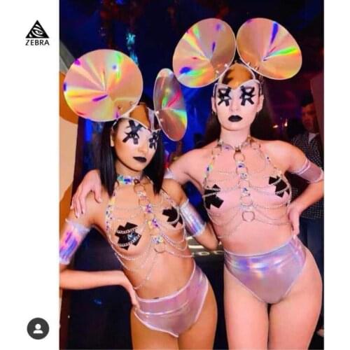 Christmas Mickey Head Sexy laser Costume Nightclub bar go stage show dance gogo cothing