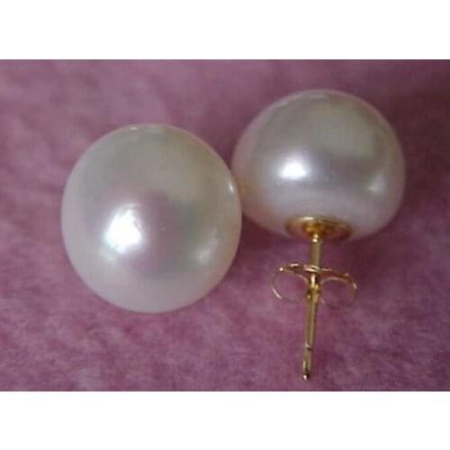 Free shipping white natural AAA 9-10mm South Seas pearl earrings with 14 k
