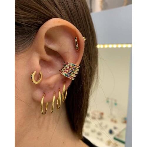 1 piece 100% 925 sterling silver no hole no piercing rainbow cz ear cuff ear bone clip on earring silver
