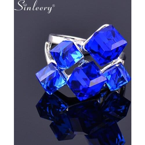 SINLEERY Luxury Multicolor Square Cube Blue Crystal Engagement Rings For Women Fashion Party Jewelry Bague Femme Jz489 SSO