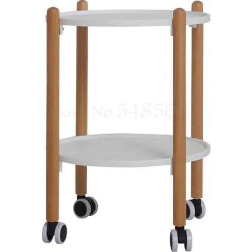 Nordic Mobile Coffee Table Solid Wood Round Creative Small Trolley Living Room Sofa Side Modern Minimalist Bedroom Bedside