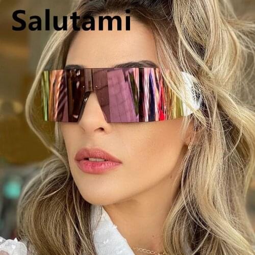 New Luxury Brand Rimless One Piece Arc Sunglasses For Women Sexy Rectangle Square Mirror Sun Glasses Men Vintage Hip Hop Eyewear