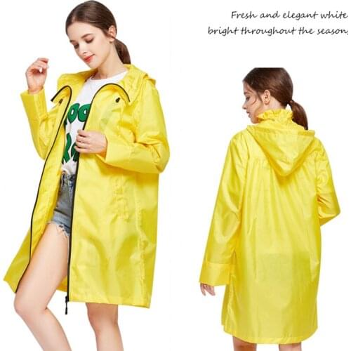 Waterproof Yellow Raincoat Long Women Ladies Girls Outdoors Rain Poncho with Zipper Hooded Impermeable Rain Coat Jacket LZG301