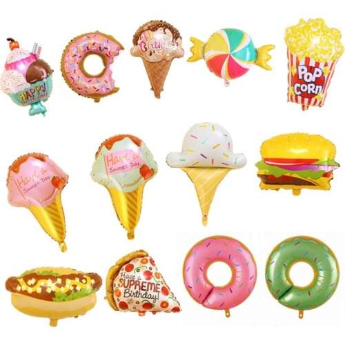 Ice Cream Donut Popcorn Candy Foil Balloons Baby Shower Happy Birthday Party Decoration Balloon Boy Girl Kid Cute Toys