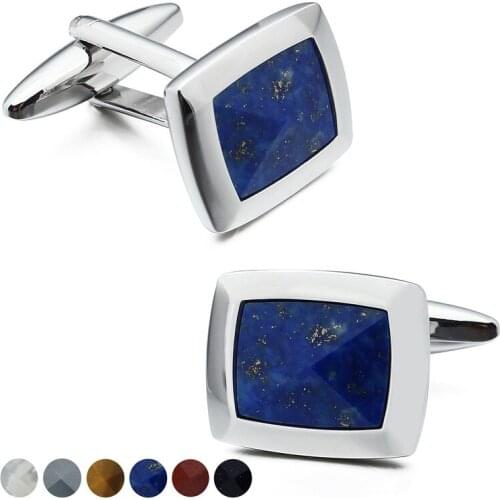 HAWSON Popular Mens Square Cufflinks Fashion Cutting Nature Stone Cuff Links for Wedding Business Jewelry with Box