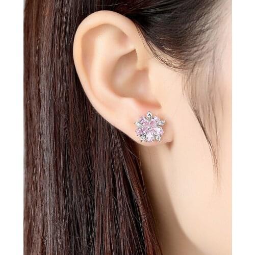 Ladies Pink Zircon Red Princess Cut Crystal Peach Copper Material Earrings Best Gift For Girlfriend Jewelry