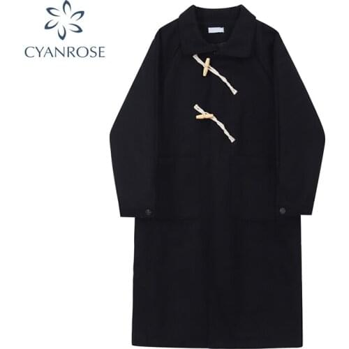 Woman Long Coat Korean Preppy Style Retro Versatile Windbreaker Casual Warm Woolen Coat Oversize 2021 Autumn Winter Women Coat