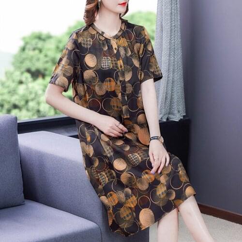 2021 Summer Casual Loose 4XL Plus Size Print Dress Elegant Bodycon Vestidos Women Vintage Floral Mulberry Silk Satin Midi Dress