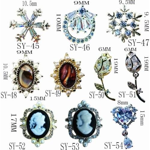 1Pcs/Lot Korea Metal Alloy Nail Art Parts White Zircon Rhinestone Snowflower Rose Flower Beauty Head Heart DIY Accessories Charm