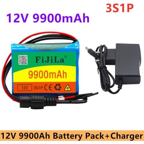 100% New 12 V 9900 mAh 3S1P Batterie Au Lithium 18650 Batterie Au Lithium Pack Protection Conseil Rechargeable 1A Chargeur