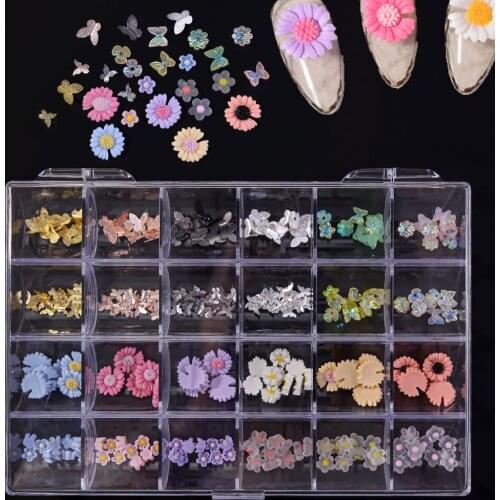 240pcs/Box Nail Jewelry Crystal Crown/Daisy Flower/Bowknot/Butterfly Gems Alloy 3D Metallic Rhinestone Nail Art Design Charms V9