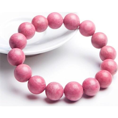 13.5mm Big Pink Rose Round Beads Jewelry Charm Bracelets Natural Rhodonite Gem Stone Love Stretch Lady Women Bracelet Just One