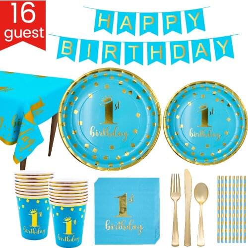 151pcs/set Kids Birthday Paper Cup Plate Napkins Blue Tableware for Gender Reveal Party Baby Shower Decoration Supplies