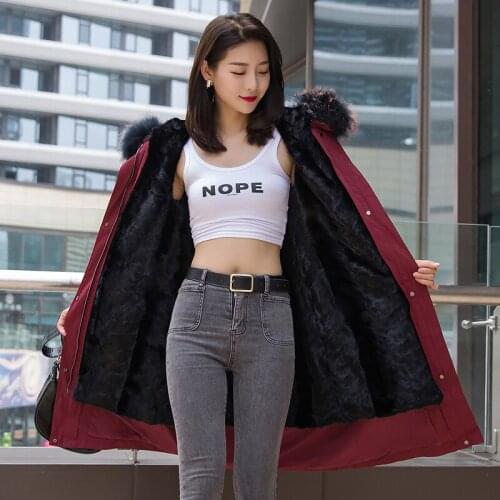 2020 New Arrival Women Fur Coat Parka Natural Rabbit Fur Jacket Big Racoon Fur Collar Long Warm Fashion Outwear