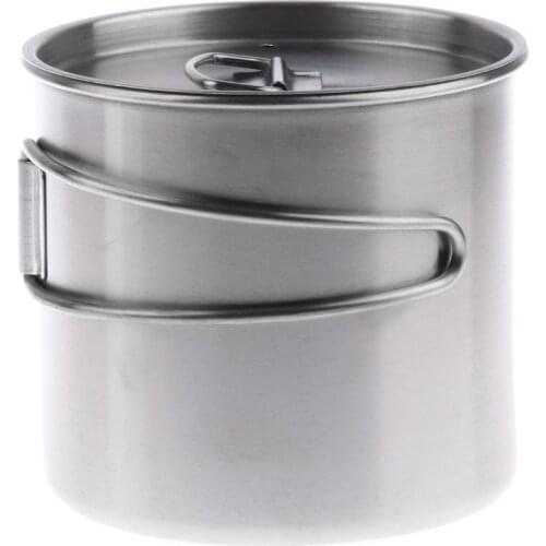 500ml Durable Health Stainless Steel Outdoor Camping Cup Pot Bowl Travel Cup with Folding Handle