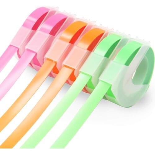 CIDY 6pcs Fluorescent Color Compatible DYMO 3D Plastic Embossing Xpress Labels 9mm*3m for DYMO 1610/1575 Embossing Label Maker