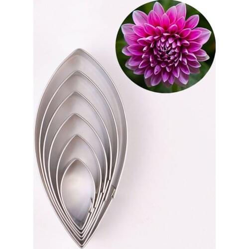 6pcs/set Mijiang Stainless Steel Dahlia Flower Petal Cutter Slicers Cake Decorating Tools Fondant Cookie Moulds Bakeware A606