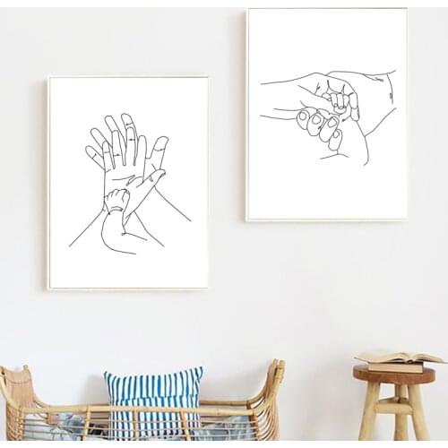 Abstract Hands Line Print Holding Hand Family Couple Baby Single Line Drawing Love Poster Wall Art Canvas Painting Bedroom Decor