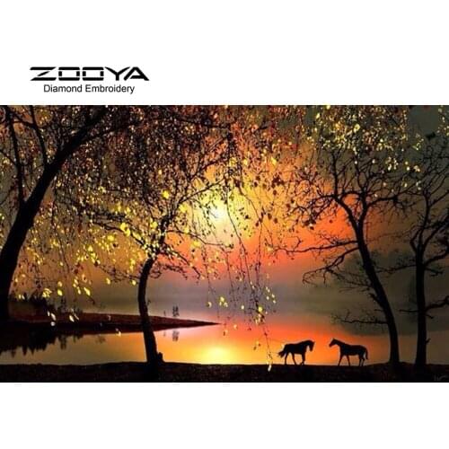 3D DIY Diamond Painting Cross Stitch Sunset Landscape Horse Crystal Needlework Diamond Embroidery Full Diamond Decorative BJ568
