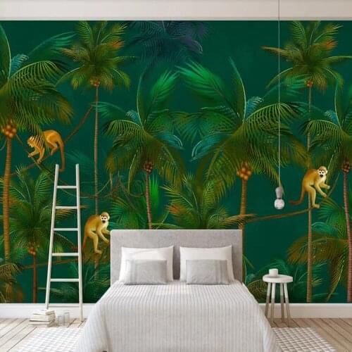 Custom large 3D wallpaper mural European retro nostalgic hand-painted coconut tree forest wall decoration wallpaper mural