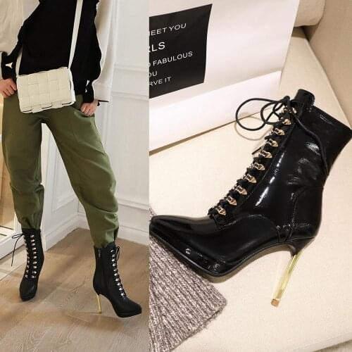 Lace-up womens boots Platform Chunky Heeled Bootie Women Shoes Autumn Winter Ankle Boots Fashion black Ladies Shoes Botas Mujer
