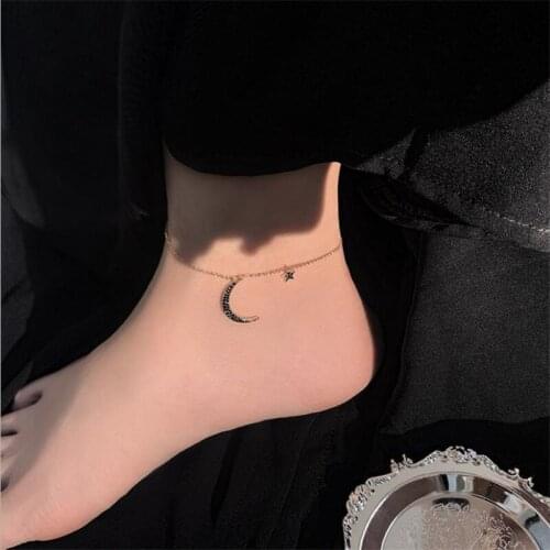 Pure 925 Sterling Silver Anklets For Women Jewelry Bright Crystal Moon Star Design Anklet Female Princess Foot Accessories Lady