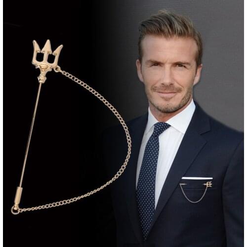 Korean Fashion Metal Trident Brooch Long Needle Tassel Chain Lapel Pins Mens Suit Badge Sweater Jewelry for Women Accessories