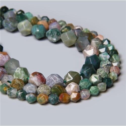 Fashion Natural Green Faceted Indian Agates Stone Spacers Loose Beads DIY Bracelet Necklace Charms for Jewelry Making Accessory
