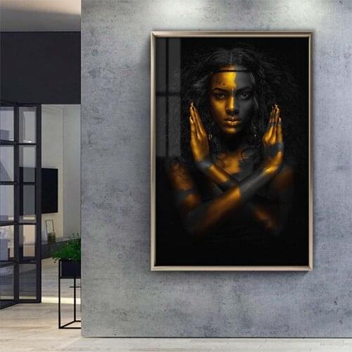 Black and Gold Woman Canvas Painting African Nude Art Posters and Prints Modern Wall Picture Cuadros for Living Room Home Decor