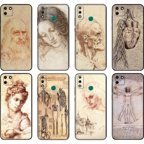 Black tpu Case For Huawei Y9S Y6S Y8S Y5P Y7P Y8P Case For Huawei Y5 lite Prime Y6 2019 Cover Italy leonardo da vinci art
