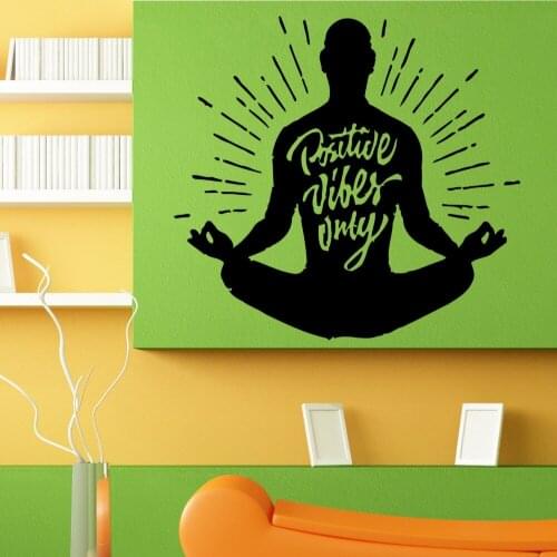 Quotes Poster Positive Vibes Only Lotus Yoga Pose Wall Sticker Om Meditation Vinyl Mural Decal Home Art Decor Wallpaper NY-405