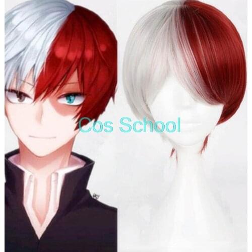 Cos School Todoroki Shouto Wig Boku no Hero Academia Cosplay Wigs Shouto Todoroki Red and White Short Hair Accessories