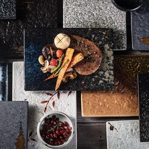 Color Glaze Ceramic Plate Sushi Porcelain Dishes Dessert Pastry Platos Western Tableware Dinner Kitchen Decorative Food Tray