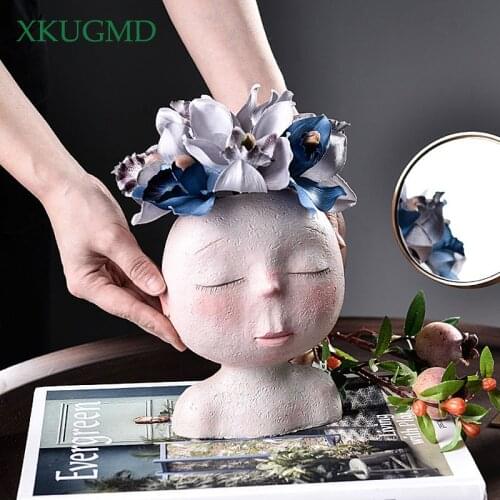 Art Sculpture Doll Resin Flower Pot Garden Balcony Succulent Human Body Modeling Potted Art Decoration