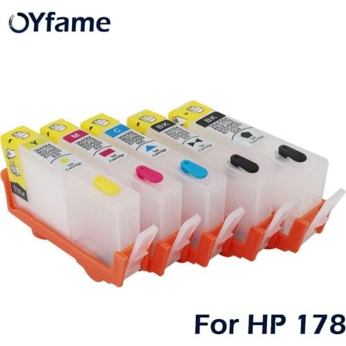 OYfame For HP178 178XL Refillable Ink Cartridge 178 Replacement 5 Color Photosmart 5510 5515 7510 B110a Printer With Chip