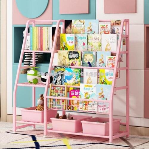 Childrens Bookshelf, Picture Book Rack, Iron Art Magazine Storage Rack, Living Room Bookcase, Multi-layer Household Toy Rack