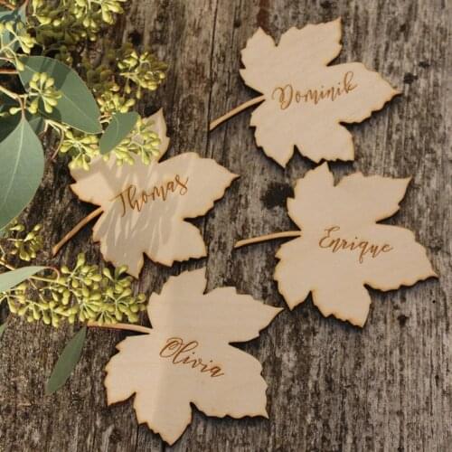 Laser Cut leaf place cards Autumn wedding place cards Thanksgiving place cards wooden hanging tags