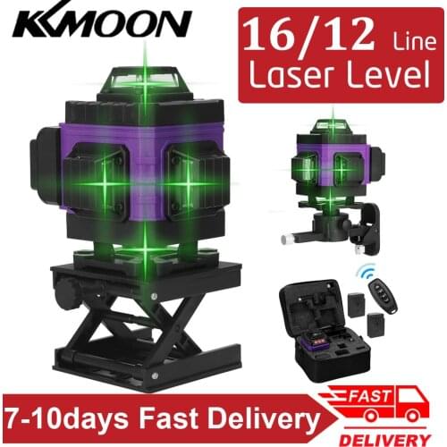 KKMOON 16/12 Lines 4D/3D Laser Laser Level Tool Vertical Horizontal Lines with 3° Self-leveling 360 Function Green Light 532nm