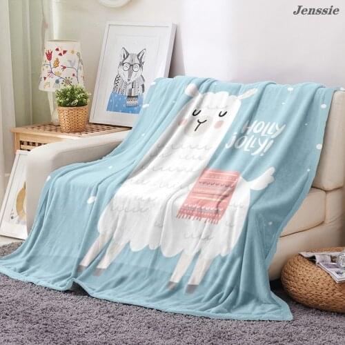 Cute Cartoon Alpaca Pattern Flannel Blanket Sherpa Bedspread Sofa TV Cartoon Plush Throw Quilt Cover Birthday Present For Kids