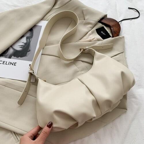 Fashion Retro Solid Color Crossbody Bag Women Pleated Cloud PU Totes Travel Streetwear Large Capacity Shoulder Messenger Pouch