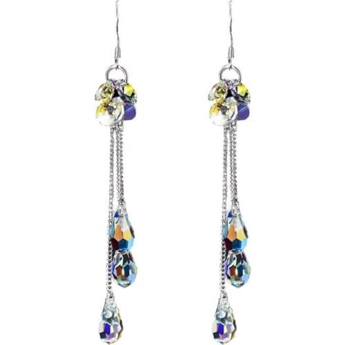 Fashion Women Multicolor Rhinestone Long Chain Tassel Drop Dangle Hook Earrings Jewelry